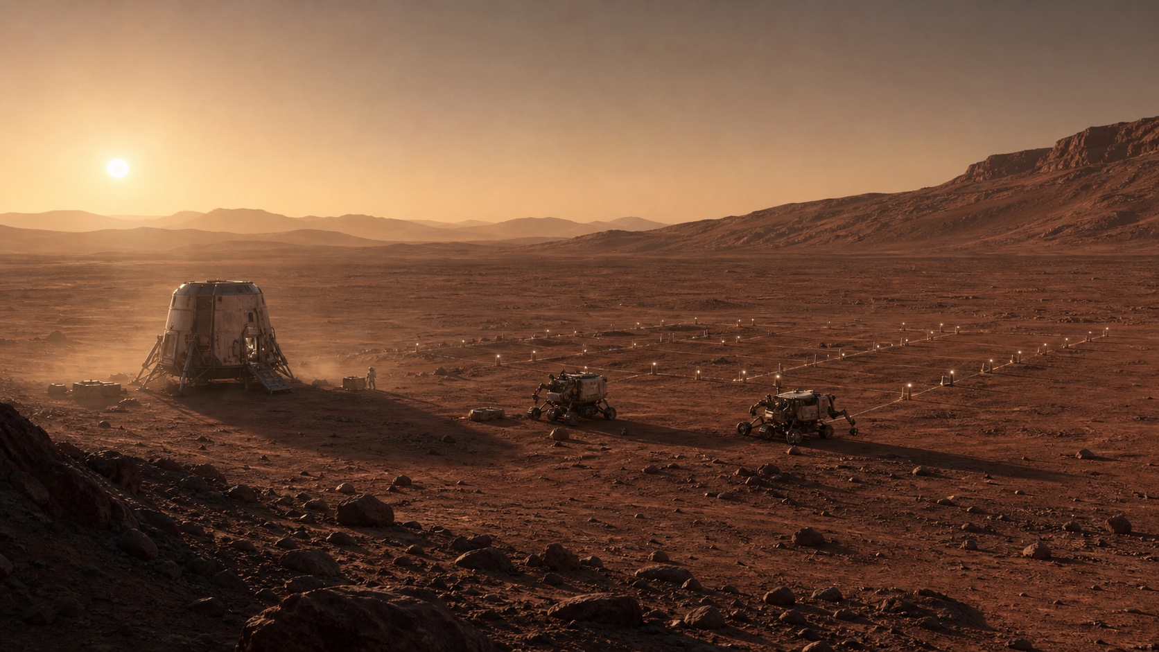 The first construction convoy beginning work on Mars